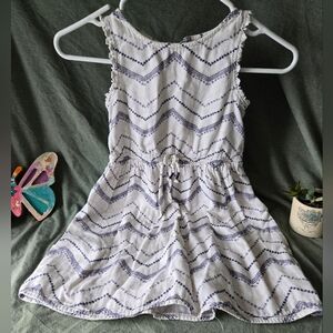 Girls Tank Dress Cream Blue Stripes Fit & Flare Tie 7 100% Cotton Sanoma Zipper